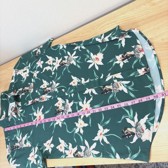 Savage Tacticians Men’s Medium Green Military Hula Girl Hawaiian Shirt Button Up - Picture 6 of 7